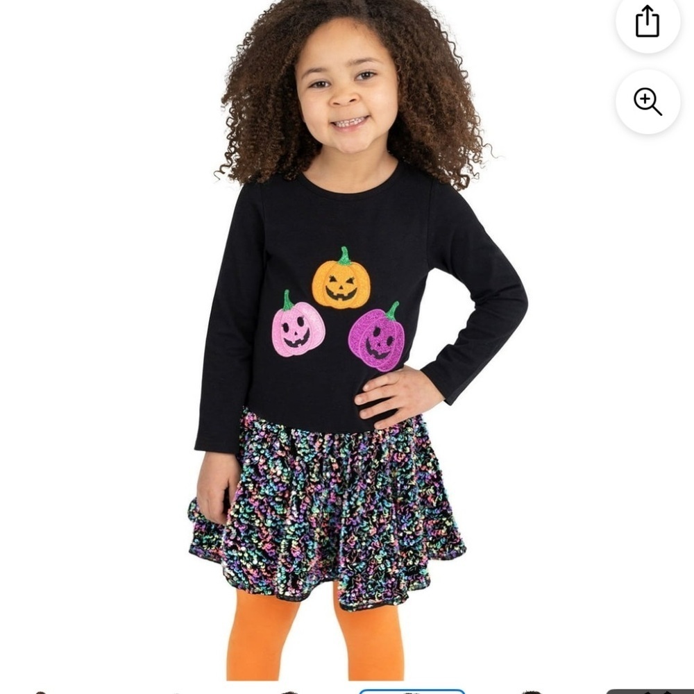Kids Halloween Pumpkin Glitter and Sequins Matching Set - Black and Multicolor6X